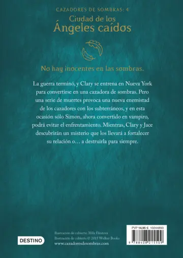 Contraportada Cazadores de sombras 4. Ciudad de los Ángeles caidos