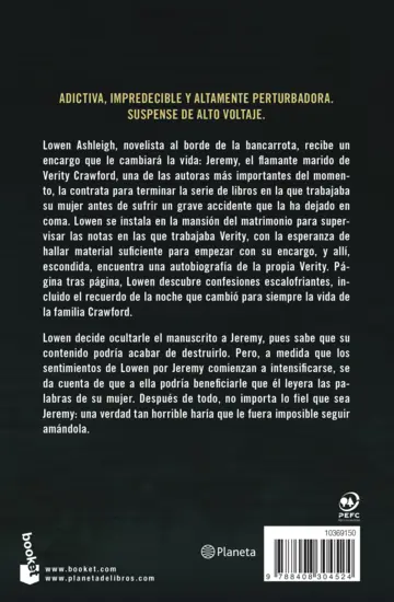 Contraportada Verity. La sombra de un engaño. Tapa dura