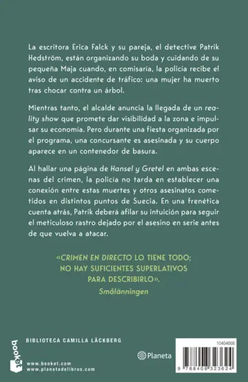 Contraportada Crimen en directo (Los crímenes de Fjällbacka)