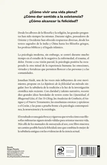 Contraportada La hipótesis de la felicidad