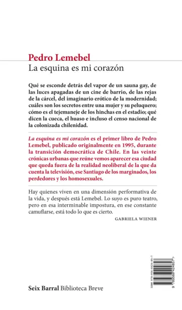 Contraportada La esquina es mi corazón. Nueva edición