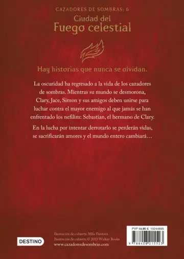 Contraportada Cazadores de Sombras 6. Ciudad del Fuego celestial