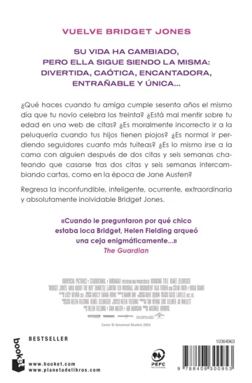 Contraportada Bridget Jones. Loca por él