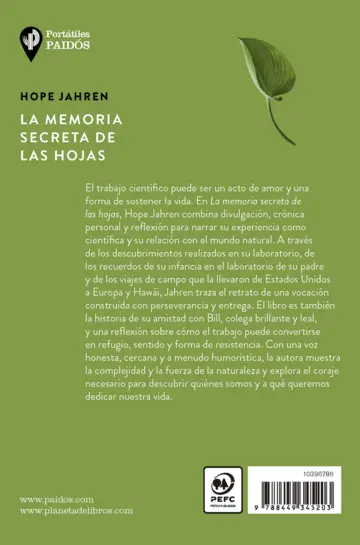 Contraportada La memoria secreta de las hojas