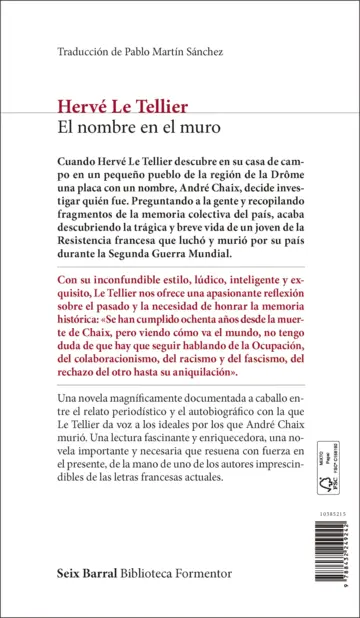 Contraportada El nombre en el muro